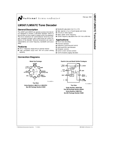 National Semiconductor LM567 LM567 / LM567C tine decoder