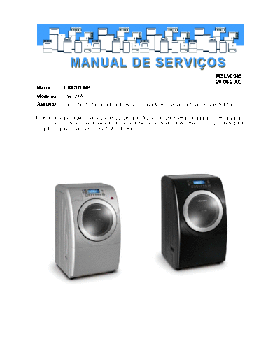 Brastemp BWS24A User manual + Service manual - Manual de usuário + manual de serviço - Máquina Lava e Seca - PT-Br