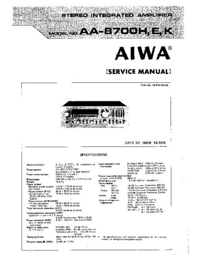 Aiwa AA-8700 Stereo integrated amplifier
AA-8700H AA-8700E AA-8700K