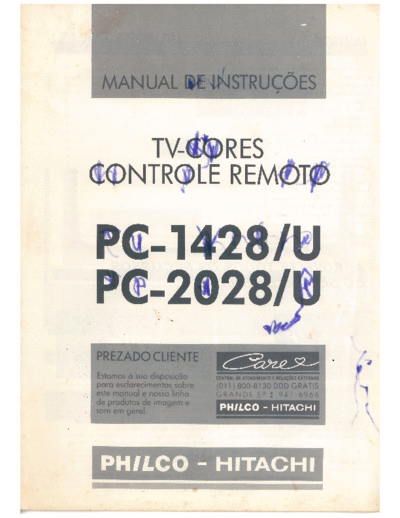 Philco Hitachi PC1428U, PC2028U Manual de Instruções TV Philco Hitachi PC1428U e PC2028U.