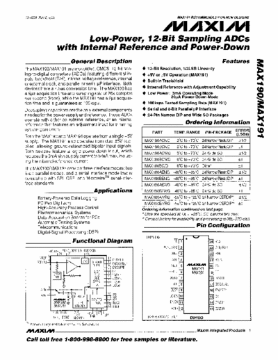 Maxim max190 Low-power 12 bit sampling ADC with internal reference and power-down