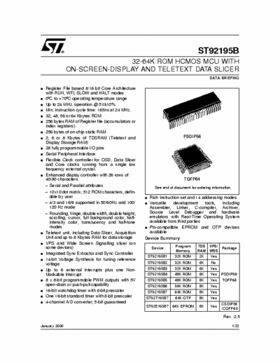 ST Microelectronics ST92195B Data Briefing 32-64K Rom HCmos MCU With On-Screen-Display And Teletext Data Slicer - pag. 22