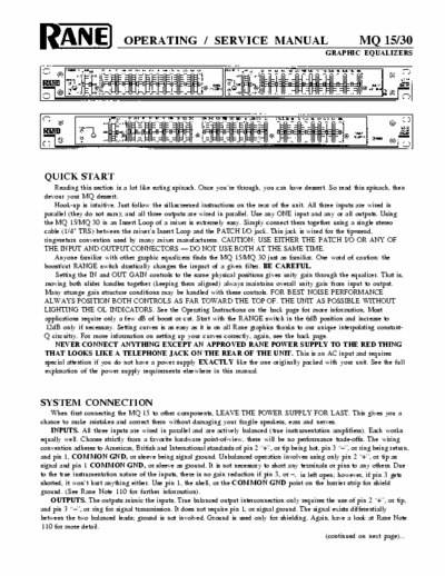 Rane mq15 & mq30 mq15 & mq30 graphic eq