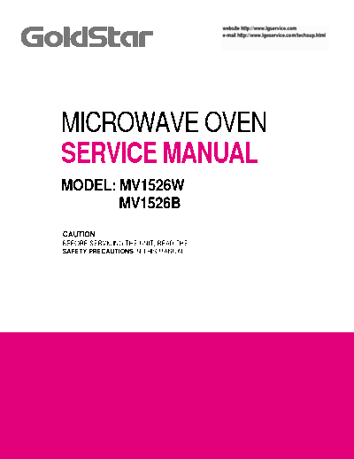 Goldstar MV1526W &MV1526B Service Manual for Goldstar Microwave Oven