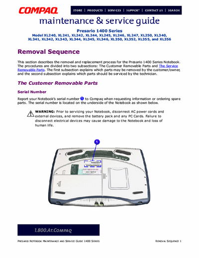 COMPAQ Presario 1400 Series Service Manual mod. Model XL240, XL241, XL242, XL244, XL245, XL246, XL247, XL250, XL340, XL341, XL342, XL343, XL344, XL345, XL346, XL350, XL352, XL355, and XL356 - pag. 45