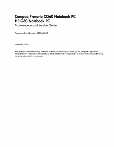 hp G60 this manual contains components in the system, as well as how to take them apart.