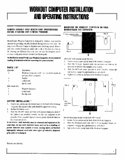 NordicTrack  Nordic track workout computer installation and use manual