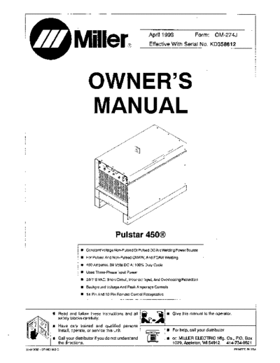 MILLER welder Pulsar 450 Schematics for wellder