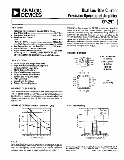 Analog devices OP297 Dual low basis current precision operational amplifier