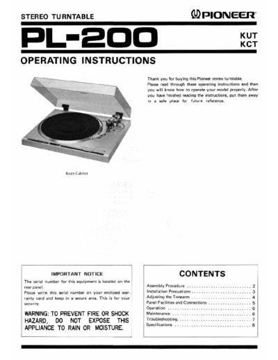 Pioneer PL 200 Operating Manual