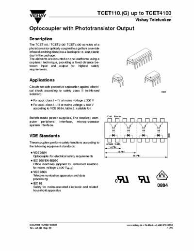 Vishay Telefunken TCET110.(G) Info Optocoupler With Phototransistor output - pag. 11