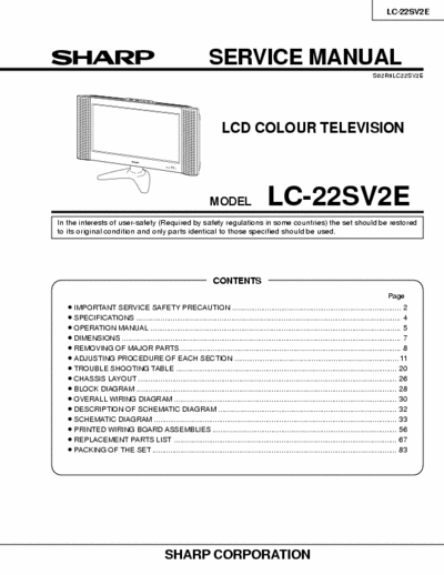 Sharp LC22SV2E Full Service doc. Sharp LC22SV2E