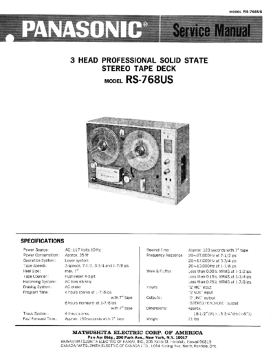 panasonic rs-768us panasonic , national rs-768us reel to reel tape recorder service manual & schematics