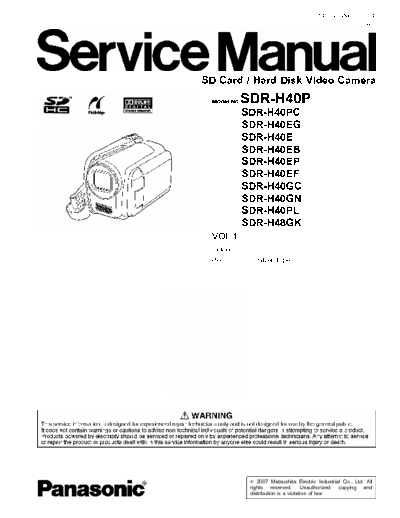 Panasonic SDR-H40 Service Manual