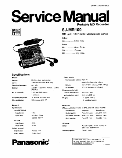 Panasonic SJ-MR100 SJ-MR100
PORTABLE MINIDISC RECORDER - 
Service Manual