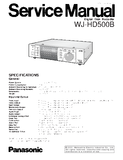 PANASONIC WJ-HD500B WJ-HD500B Digital Disk Recorder - Service Manual AVS0303489C8