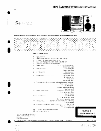 PHILIPS FW40/41 Contains schematics of power supply board and amplifier board only.