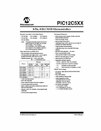 Microchip PIC12C508 PIC12C5XX 8-Pin, 8-Bit CMOS Microcontrollers