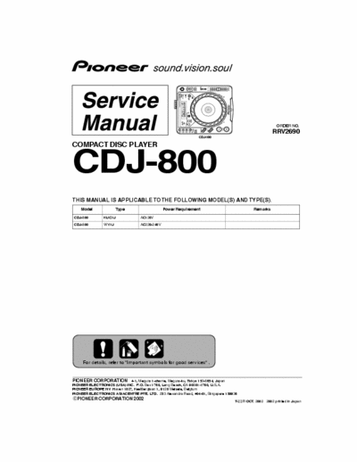 PIONEER CDJ 800 MK1 PIONEER CDJ 800 MK1 SERVICE MANUAL