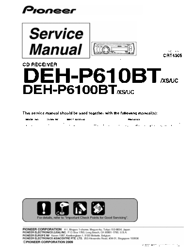 Pionner DEH-P610BT SERVICE MANUAL