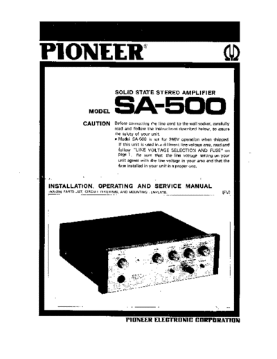 Pioneer SA 500 Audio Integrated Amplifier owner manual