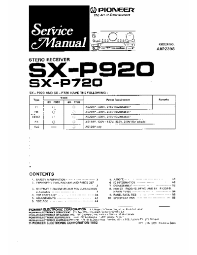 Pioneer SX-P920 SX-P720 Pioneer SX-P920, SX-P720 service manual