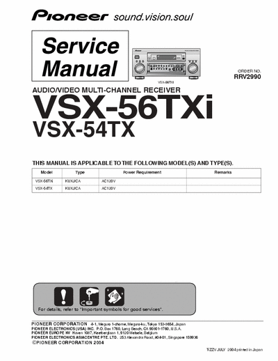 Pioneer VSX-54/56 Service Manual Pioneer VSX-54/56