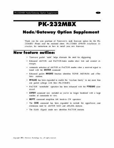 aea pk232 Command additions for NODE software in the pk232.
