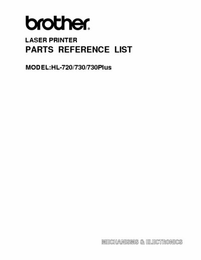Brother HL-720/730/730Plus Service Manual; Schematics; Parts List