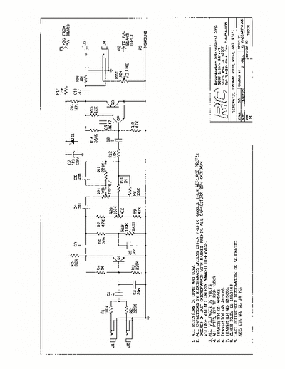 Rickenbacker RB30, RB60, RB120 Schematic Diagram Pre-Amplifier (3/8/89) - pag. 1