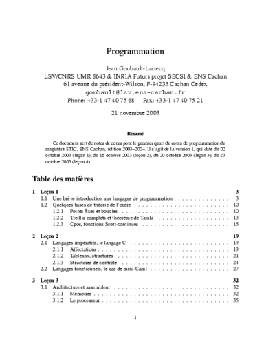 Jean goubault Programmation Livre de programmation en pdf et en français.