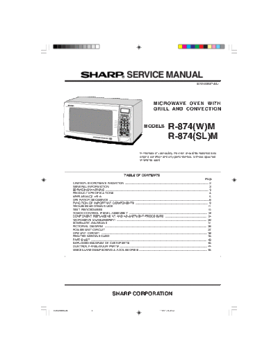 Sharp R-874 MICROWAVE OVEN WITH GRILL AND CONVECTION
R-874(W)M
R-874(SL)M