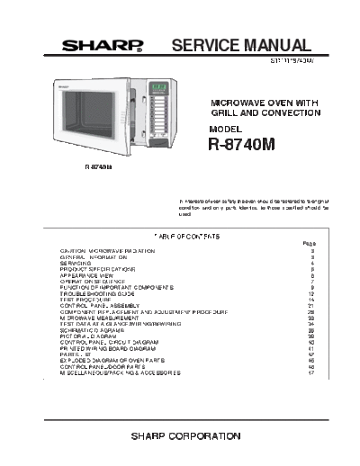 Sharp R-8740M MICROWAVE OVEN WITH GRILL AND CONVECTION