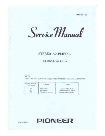 Pioneer SA500a Audio Integrated Amplifier Service Manual