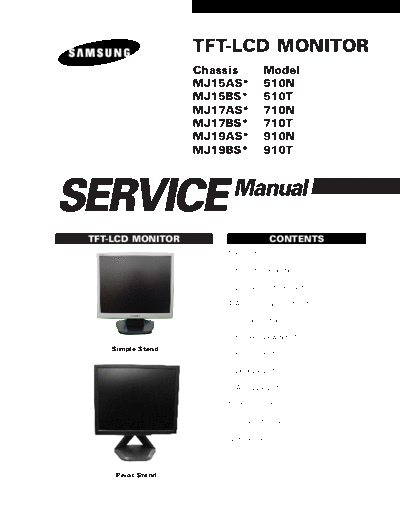 Samsung 510N 510T 710N 710T 910N 910T TFT-LCD MONITOR Service Manual
