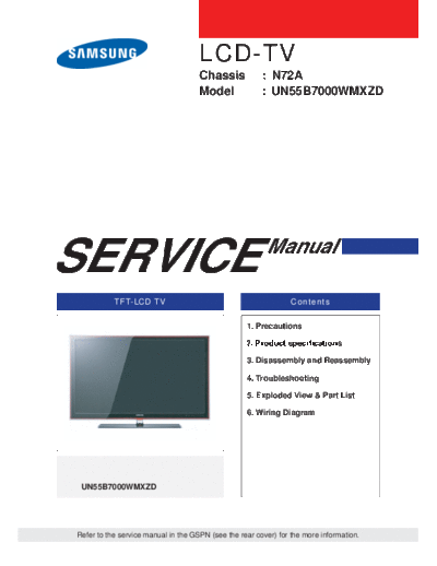 Service Manual   Samsung Un55b7000wmxzd Samsung N72a Ub7w
