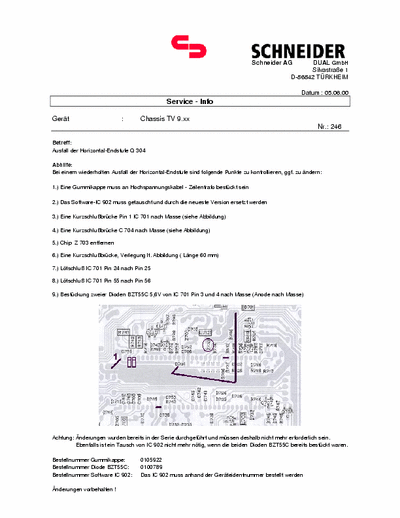 Schneider TV9.6 Schneider TV9.6 Hor. Deflection bulletins