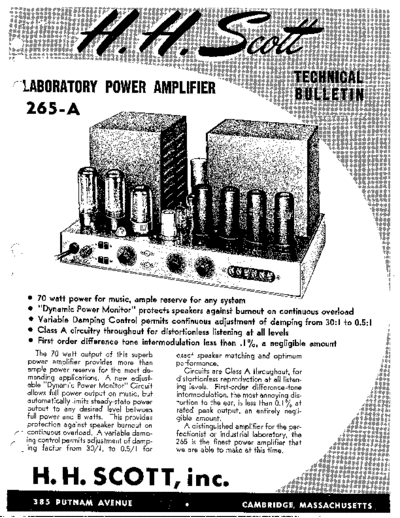 Scott 265-A Scott 265-A Stereo Amplifier Service Manual with large schematic