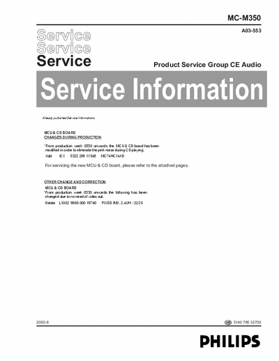 Philips MC-M350 Mcu e Cd Board Changes During Production, Other Change and Correction - pag. 5