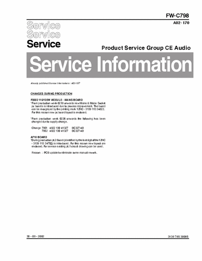 Philips FW-C798 Service Information Prod. Serv. Group CE Audio A02-170 (30-09-2002) - pag. 4