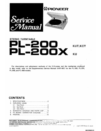 Pioneer PL 200 Service Manual