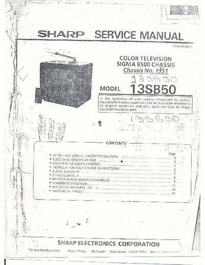 SHARP 13SB50 SERVICE MANUAL