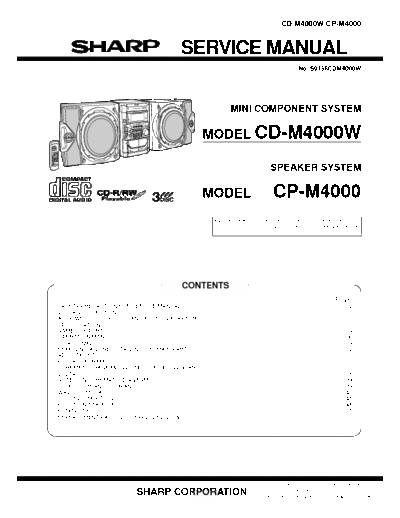 SHARP CD-M4000W Manual de servicio. SHARP - Mini Component System Model: CD-M4000W and Speaker System Model: CP-M4000