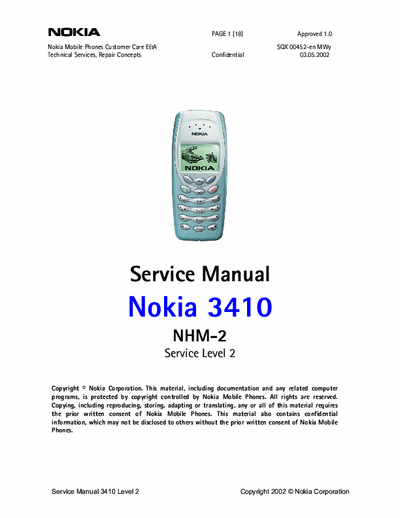 Nokia 3410 Service Manual - (3/5/2002) - pag. 18