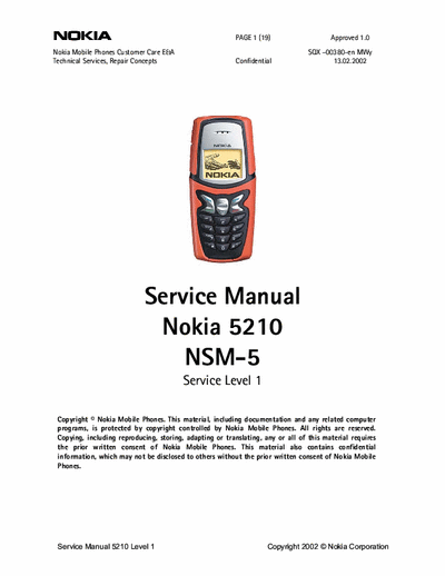 Nokia  Nokia 5210 service manual