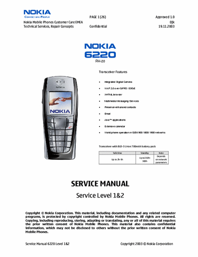 Nokia  Nokia 6220 service manual