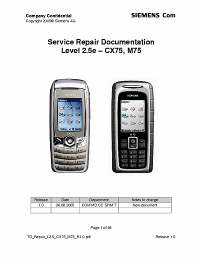 Siemens CX75 CX75 Diagram Set and Service Manual