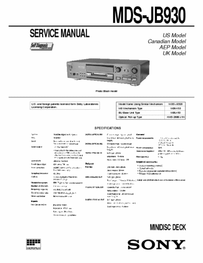 Sony MDS-JB930 MDS-JB930
MiniDisc Digital Audio System 
Service Manual