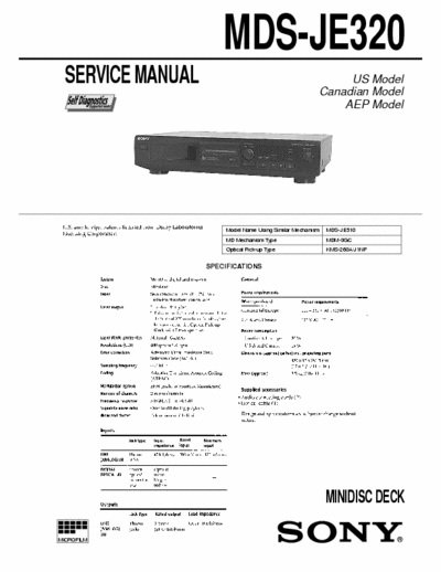 Sony MDS-JE320 MDS-JE320  
MiniDisc digital audio system
Service Manual