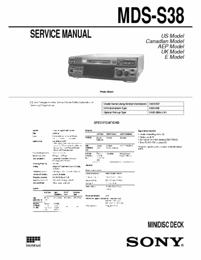 Sony MDS-S38 MDS-S38 - MINIDISC DECK -  Dolby -
- Service Manual